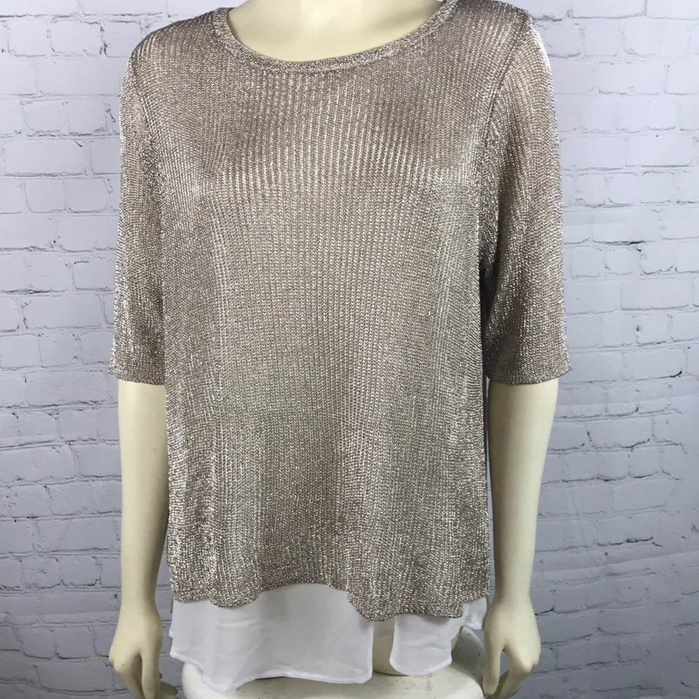 🎁NWT Chico’s Gold Metallic Sweater Top Large🎁
